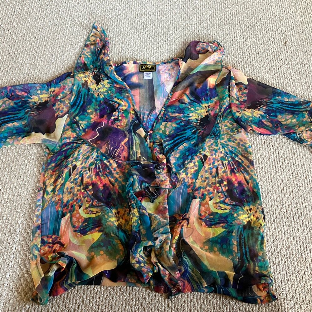 Rare NWOT A Touch of Class Clothing ATOC Blouse Button Shear Flowy 2X